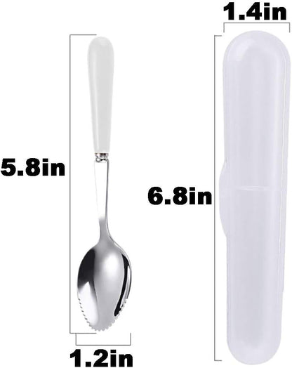 Grapefruit Spoons with Round Serrated Edges for Citrus Kiwi Fruit and Dessert, Ceramic Handle Stainless Steel Dessert Spoons with Storage Box (Pink)