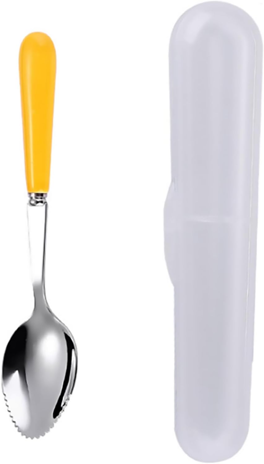 Grapefruit Spoons with Round Serrated Edges for Citrus Kiwi Fruit and Dessert, Ceramic Handle Stainless Steel Dessert Spoons with Storage Box (Pink)