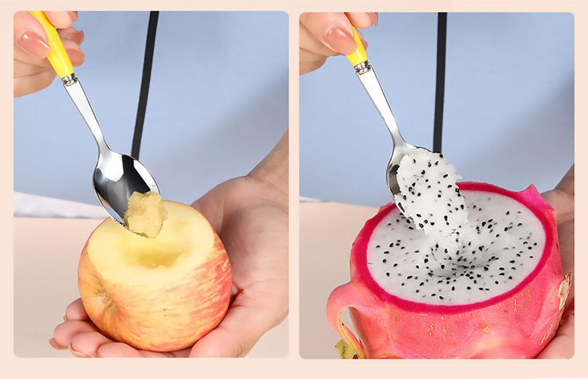 Grapefruit Spoons with Round Serrated Edges for Citrus Kiwi Fruit and Dessert, Ceramic Handle Stainless Steel Dessert Spoons with Storage Box (Pink)