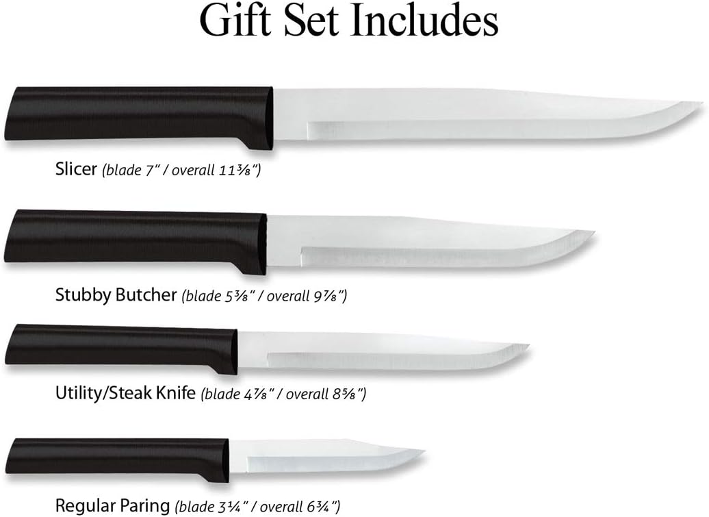 Cooking Essentials Gift Set (G249) + Sharpener, Black Handle | 3-Piece Knife Set with Quick Edge Sharpener (R119), Stainless Steel Blades, Black Resin Handle