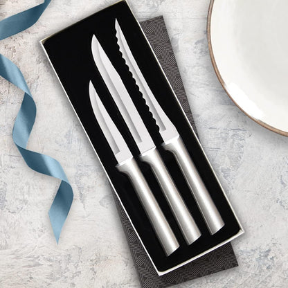Cooking Essentials Gift Set (G249) + Sharpener, Black Handle | 3-Piece Knife Set with Quick Edge Sharpener (R119), Stainless Steel Blades, Black Resin Handle