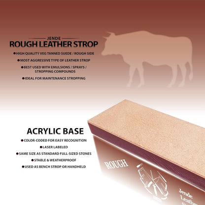 210x70mm Rough Cow Leather Knife Strop-Mounted to 3/4" Acrylic Base-For Razor and Knife Stropping