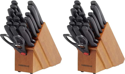 Knife Block Set, 18-Piece Kitchen Knife Set with Natural Finish Block, Never-Needs-Sharpening High Carbon Stainless Steel Blades and Non-Slip Handles