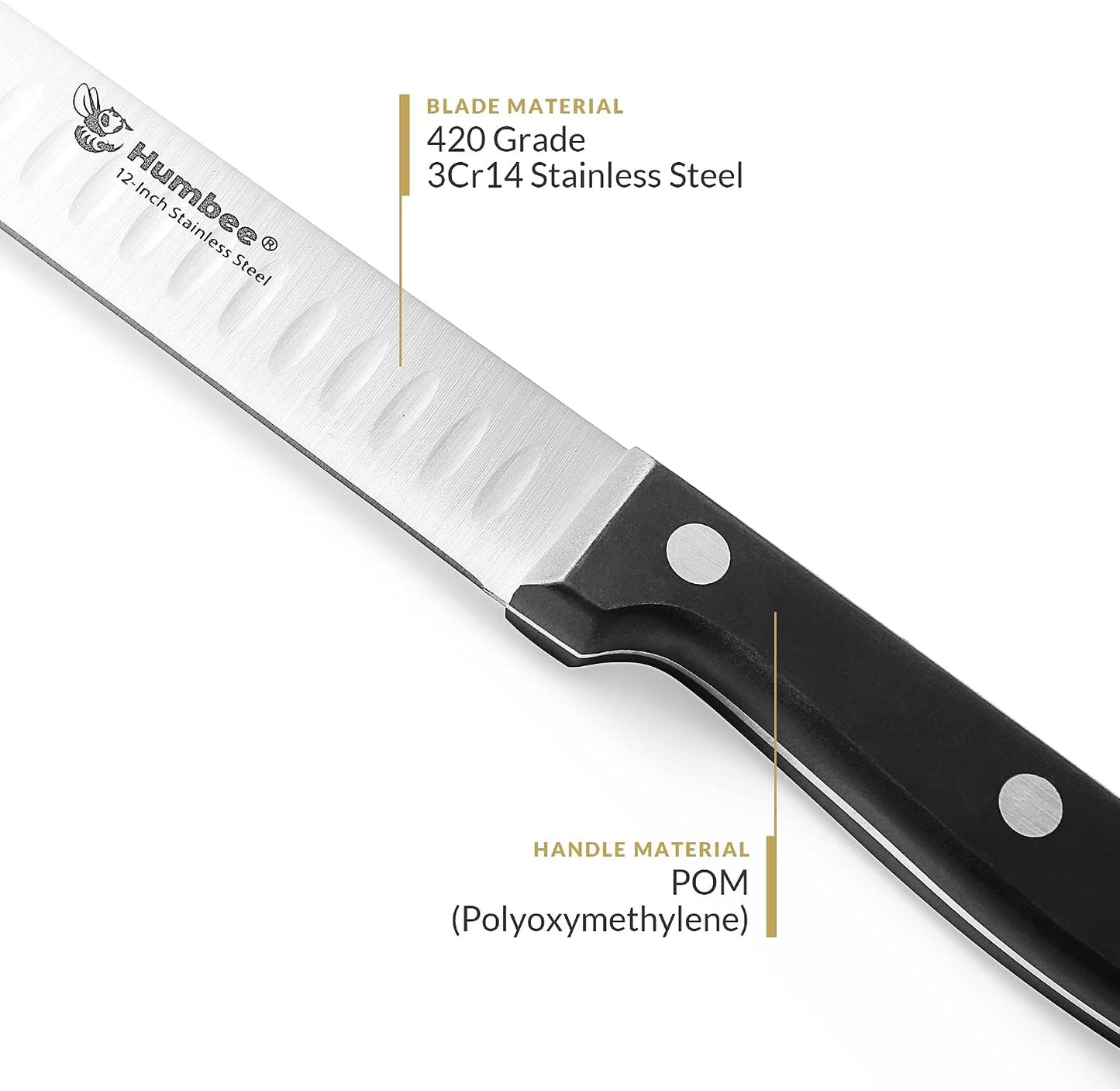 12 Inch Carving Knife with Razor Sharp Granton Edge for Brisket BBQ Meat and Turkey Cutting – Stainless Steel Blade with Ergonomic POM Handle – Long Slicing Knife for Kitchen and Grill