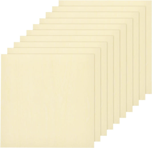 10pcs Basswood Sheet 4 x 4 x 3/8 Inch Unfinished Wood Boards Plywood for Crafts Laser Cutting with Smooth Surfaces