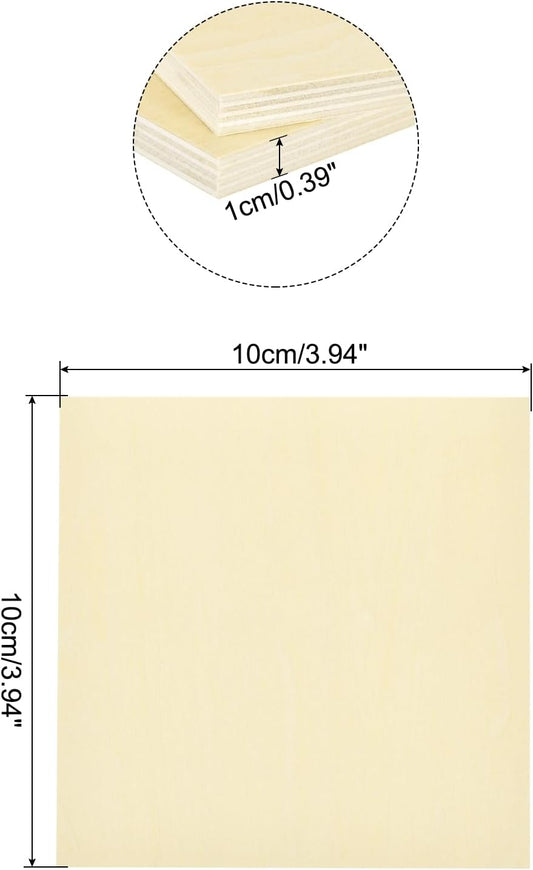 10pcs Basswood Sheet 4 x 4 x 3/8 Inch Unfinished Wood Boards Plywood for Crafts Laser Cutting with Smooth Surfaces