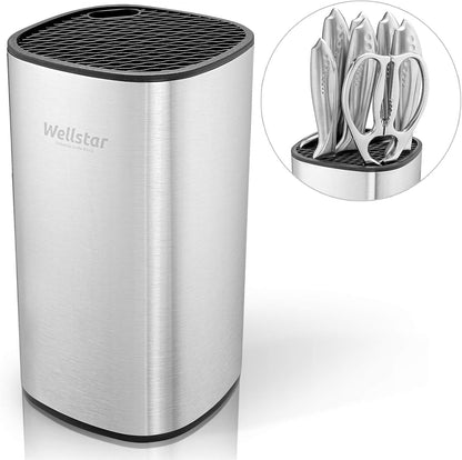 Universal Knife Block Holder, Stainless Steel Knife Stand Without Knives, Safe Space Saver Large Volume Stable Knife Storage with Scissors Slot, Detachable for Easy Cleaning - Square