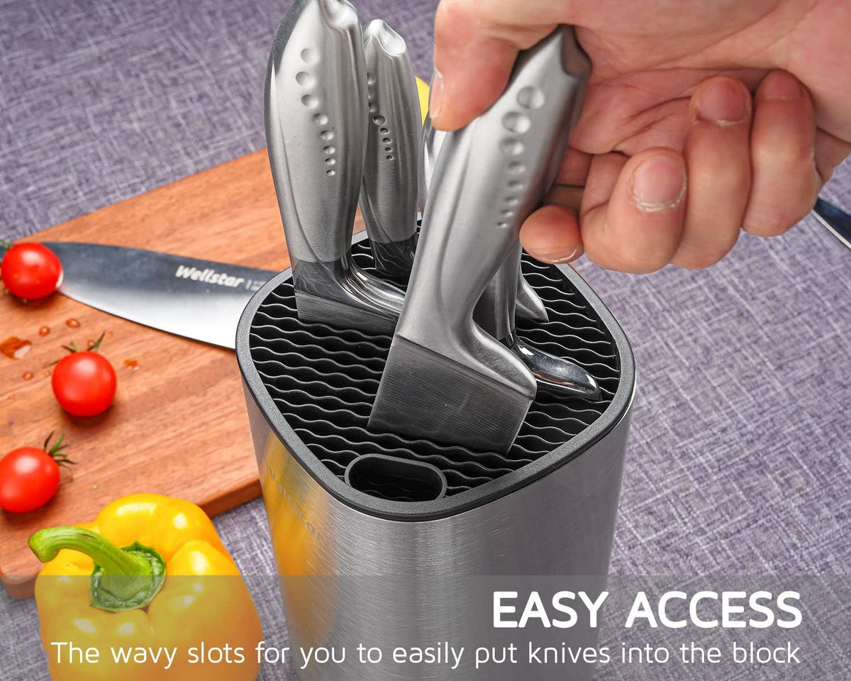 Universal Knife Block Holder, Stainless Steel Knife Stand Without Knives, Safe Space Saver Large Volume Stable Knife Storage with Scissors Slot, Detachable for Easy Cleaning - Square