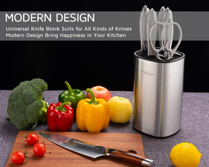 Universal Knife Block Holder, Stainless Steel Knife Stand Without Knives, Safe Space Saver Large Volume Stable Knife Storage with Scissors Slot, Detachable for Easy Cleaning - Square