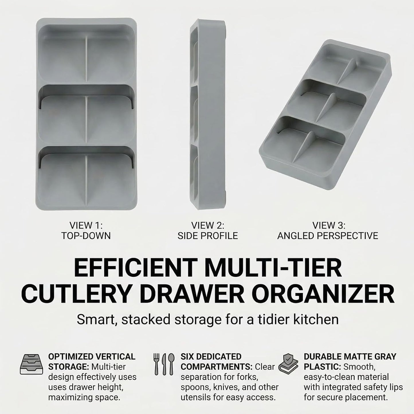 6 Slots Silverware Cutlery Drawer Organizer,Small Kitchen Utensil Tray for Flatware, Cutlery, Spoon and Knives Compact Storage Organization Keep Kitchen, Camper Drawer Neat & Organized