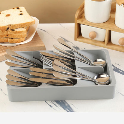 6 Slots Silverware Cutlery Drawer Organizer,Small Kitchen Utensil Tray for Flatware, Cutlery, Spoon and Knives Compact Storage Organization Keep Kitchen, Camper Drawer Neat & Organized