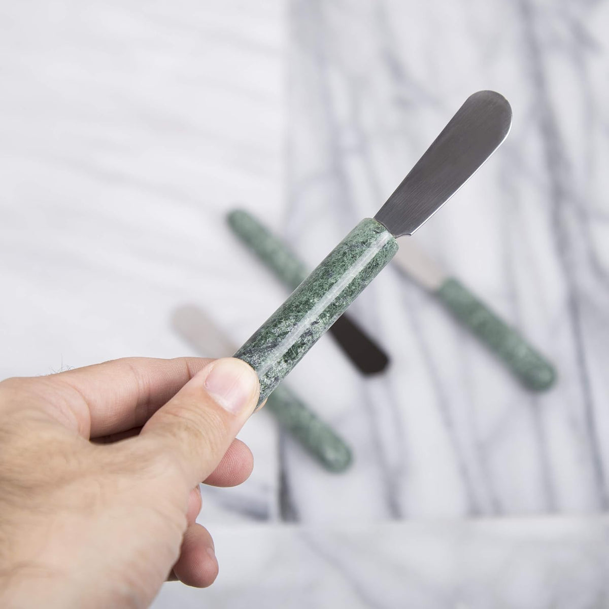 Set of 4 Marble Handle Cheese Spreaders for Soft Cheese