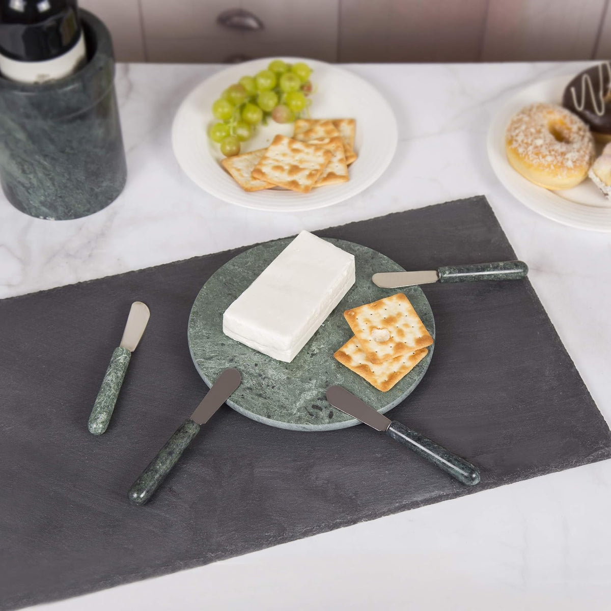 Set of 4 Marble Handle Cheese Spreaders for Soft Cheese