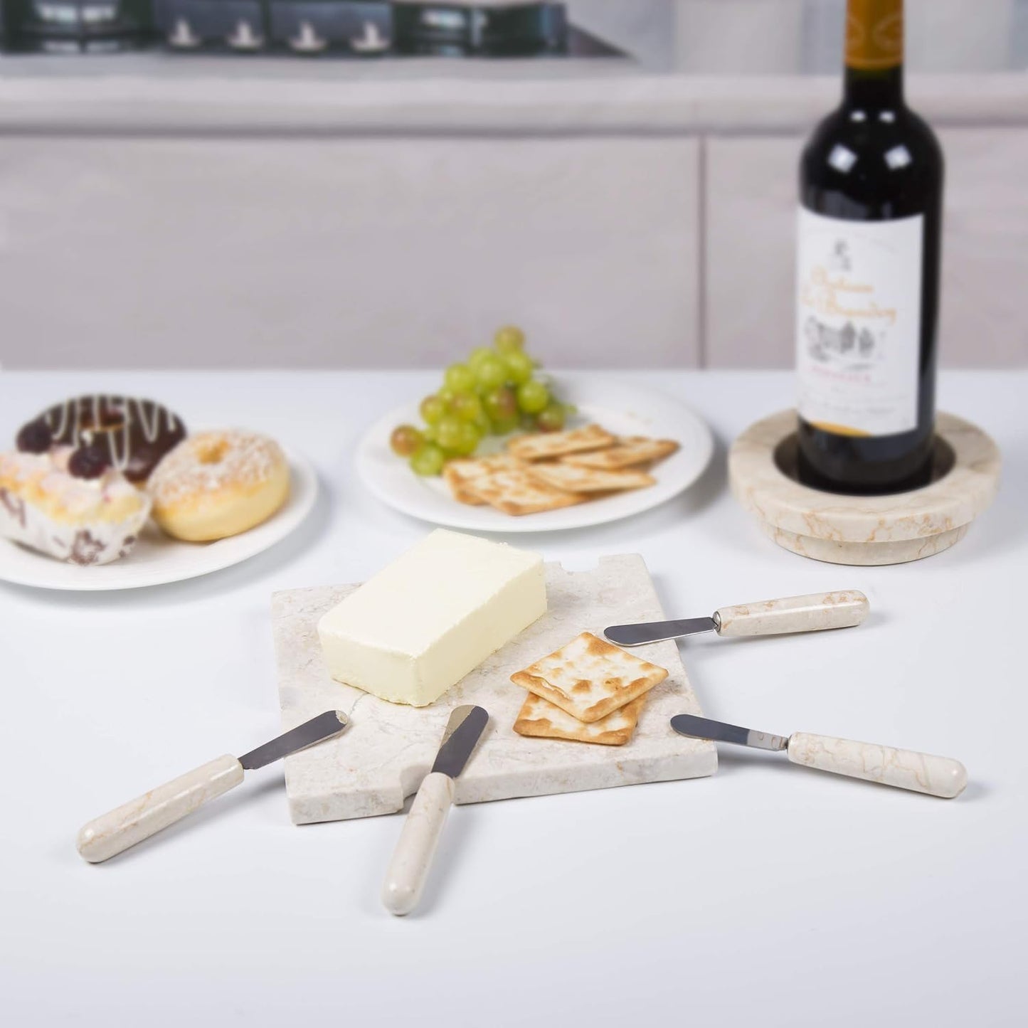 Set of 4 Marble Handle Cheese Spreaders for Soft Cheese