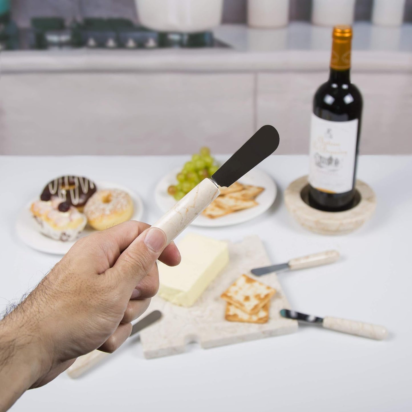 Set of 4 Marble Handle Cheese Spreaders for Soft Cheese