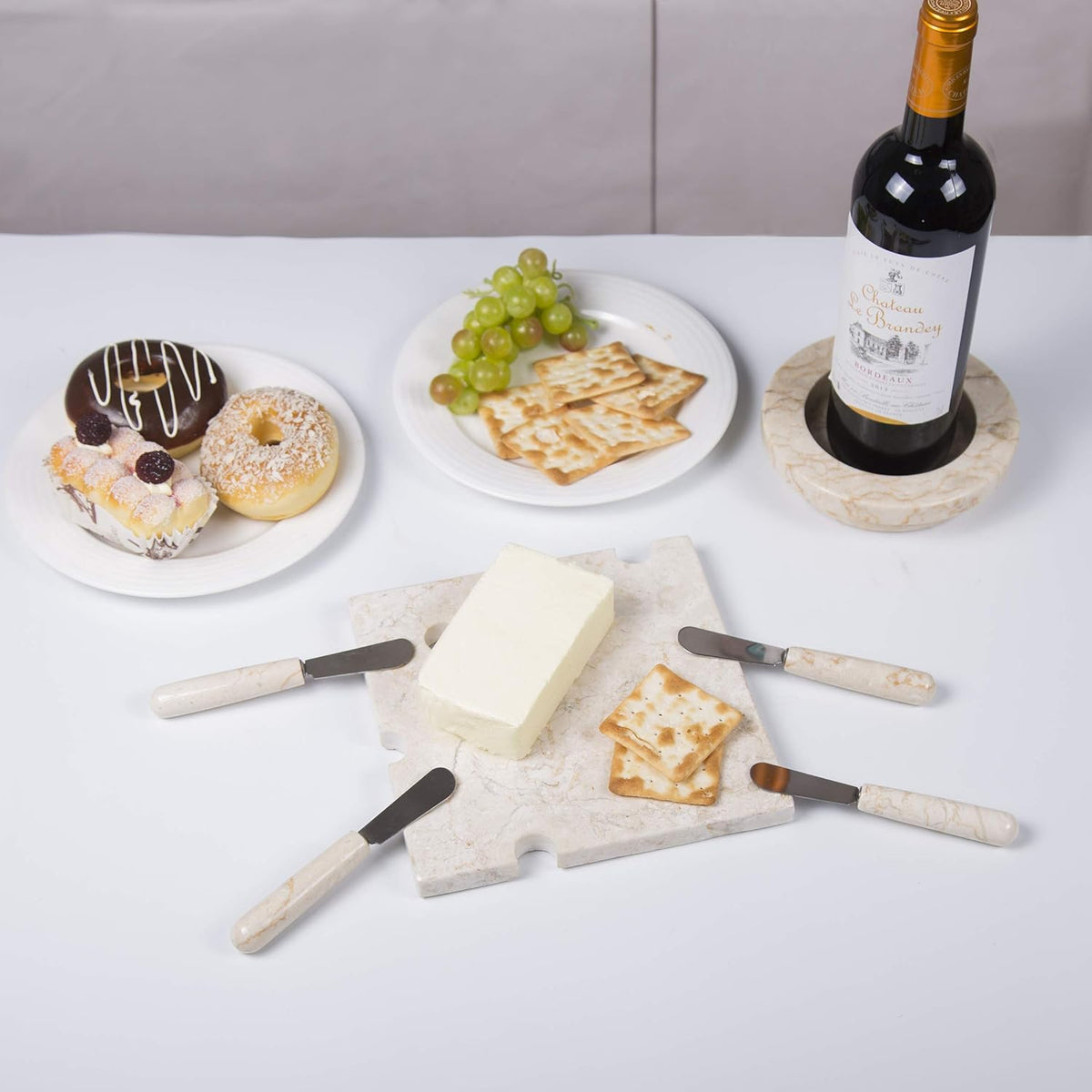 Set of 4 Marble Handle Cheese Spreaders for Soft Cheese