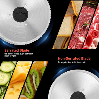 Meat Slicer Machine for Home, 200W Food Slicer with Two 7.5" Blades | 200W DC Motor, 2 Removable 7.5" Stainless Steel Blades, Stainless Steel Tray, Child Lock, 0-15 mm Adjustable Thickness