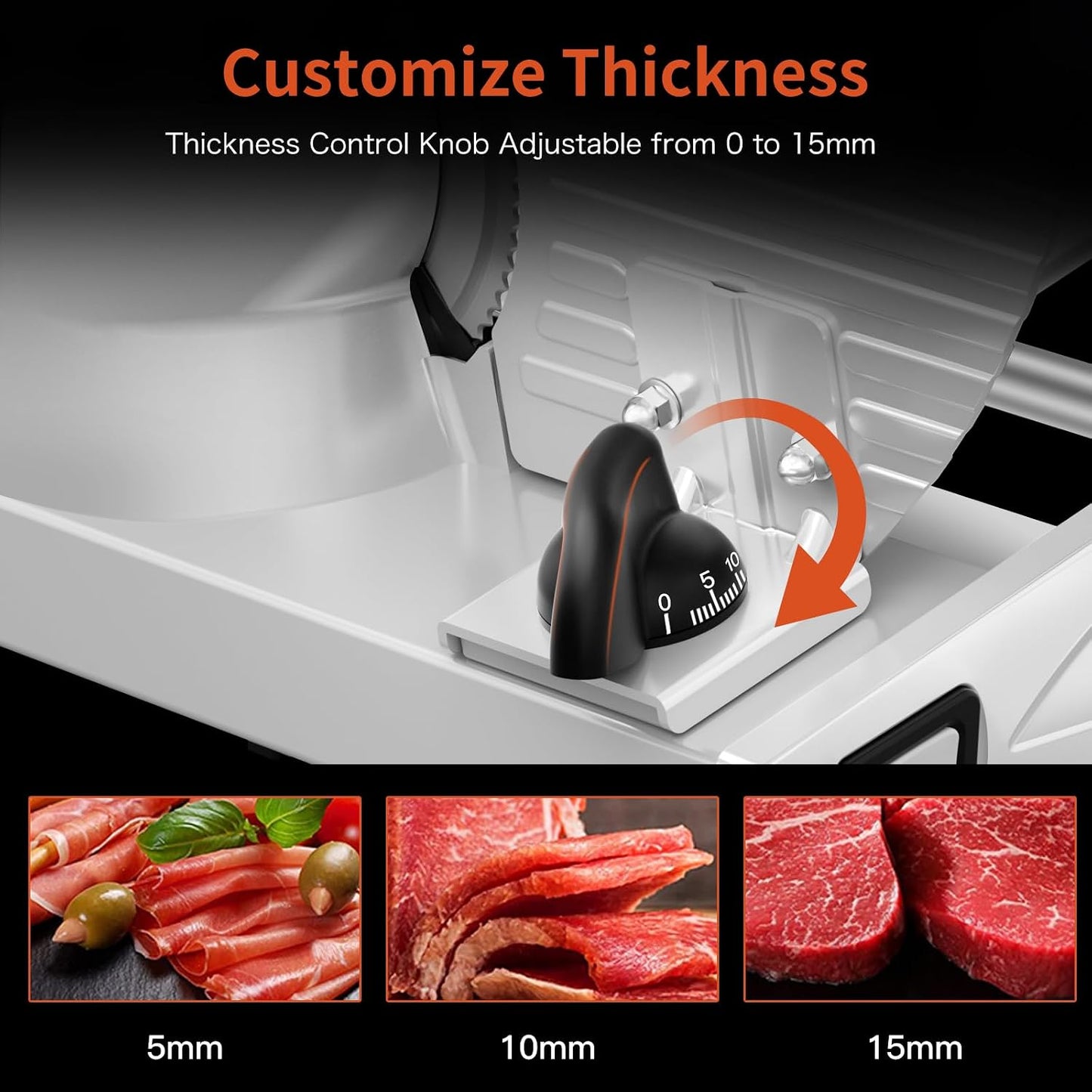 Meat Slicer Machine for Home, 200W Food Slicer with Two 7.5" Blades | 200W DC Motor, 2 Removable 7.5" Stainless Steel Blades, Stainless Steel Tray, Child Lock, 0-15 mm Adjustable Thickness