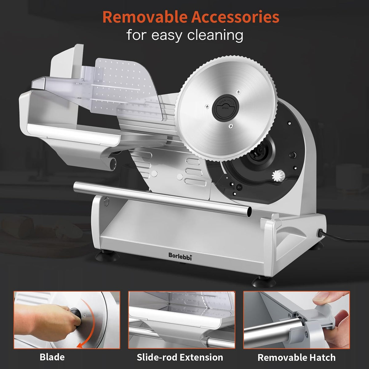 Meat Slicer Machine for Home, 200W Food Slicer with Two 7.5" Blades | 200W DC Motor, 2 Removable 7.5" Stainless Steel Blades, Stainless Steel Tray, Child Lock, 0-15 mm Adjustable Thickness