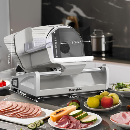 Meat Slicer Machine for Home, 200W Food Slicer with Two 7.5" Blades | 200W DC Motor, 2 Removable 7.5" Stainless Steel Blades, Stainless Steel Tray, Child Lock, 0-15 mm Adjustable Thickness