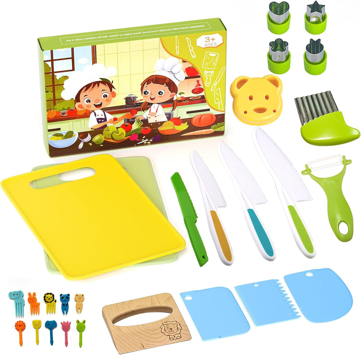 27 Pcs Montessori Kitchen Tools for Toddlers, Kids Knives for Real Cooking Safe Knife Set Include Toddler Cutting Boards Sandwich Cutters Peeler for Birthday Tools for Age 2-10 Year Old Girl Boy