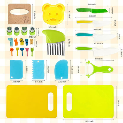 27 Pcs Montessori Kitchen Tools for Toddlers, Kids Knives for Real Cooking Safe Knife Set Include Toddler Cutting Boards Sandwich Cutters Peeler for Birthday Tools for Age 2-10 Year Old Girl Boy