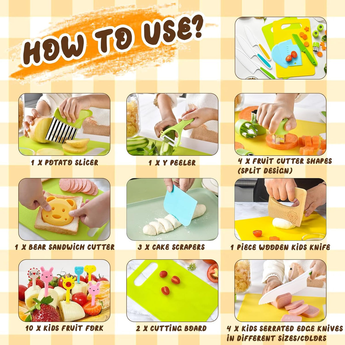 27 Pcs Montessori Kitchen Tools for Toddlers, Kids Knives for Real Cooking Safe Knife Set Include Toddler Cutting Boards Sandwich Cutters Peeler for Birthday Tools for Age 2-10 Year Old Girl Boy