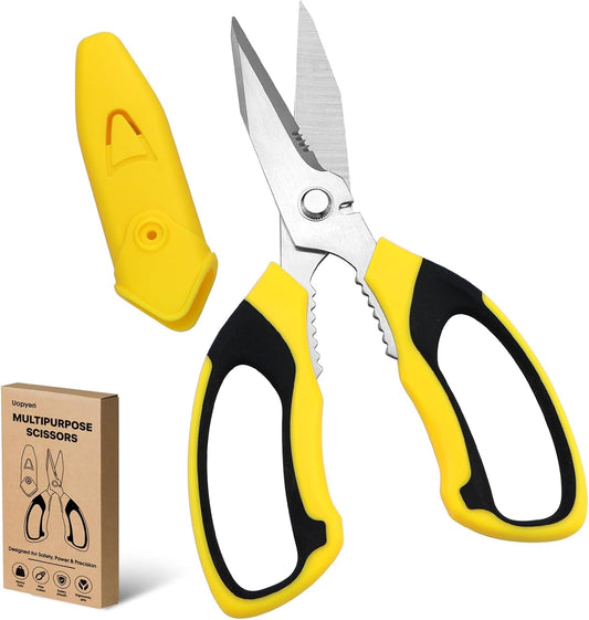 8 Inch Utility Scissors for Kitchen, Office, Craft & DIY – Heavy Duty Stainless Steel Multipurpose Scissors for Cutting Cardboard, Fabric, Carpet, Wire and Leather – with Protective Cover