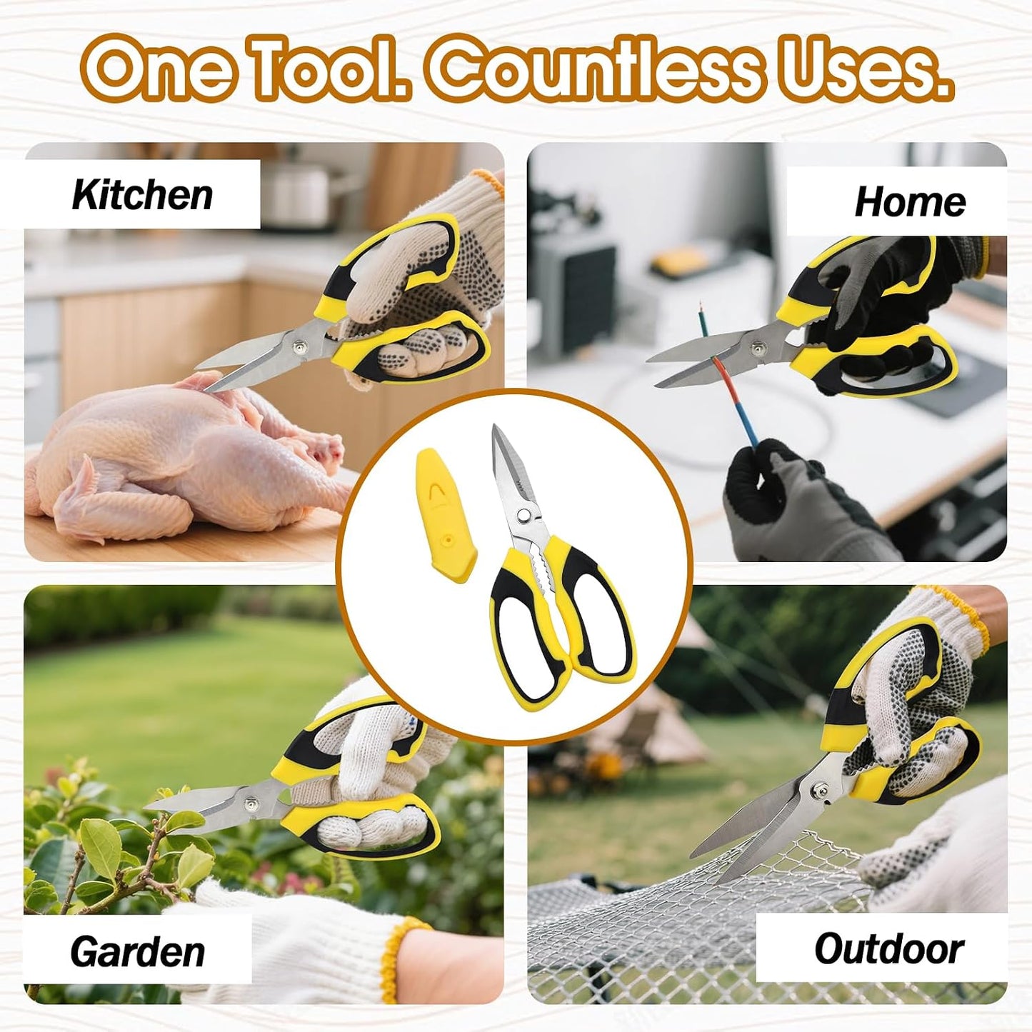 8 Inch Utility Scissors for Kitchen, Office, Craft & DIY – Heavy Duty Stainless Steel Multipurpose Scissors for Cutting Cardboard, Fabric, Carpet, Wire and Leather – with Protective Cover