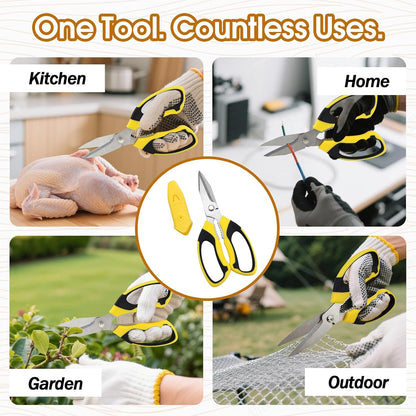8 Inch Utility Scissors for Kitchen, Office, Craft & DIY – Heavy Duty Stainless Steel Multipurpose Scissors for Cutting Cardboard, Fabric, Carpet, Wire and Leather – with Protective Cover
