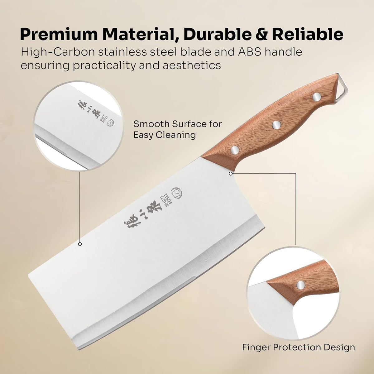 7.3” Meat Cleaver Butcher Knife, Chinese Vegetable Chopper Slicing Knife, Professional Chef Knife with Wood Handle and High Carbon Stainless Steel Sharp Blade