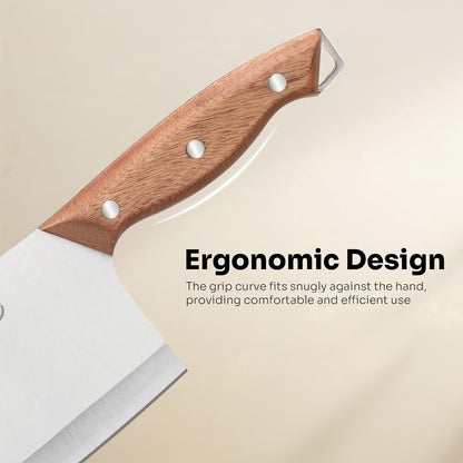 7.3” Meat Cleaver Butcher Knife, Chinese Vegetable Chopper Slicing Knife, Professional Chef Knife with Wood Handle and High Carbon Stainless Steel Sharp Blade