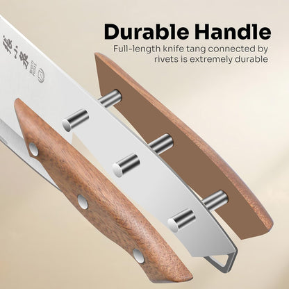 7.3” Meat Cleaver Butcher Knife, Chinese Vegetable Chopper Slicing Knife, Professional Chef Knife with Wood Handle and High Carbon Stainless Steel Sharp Blade