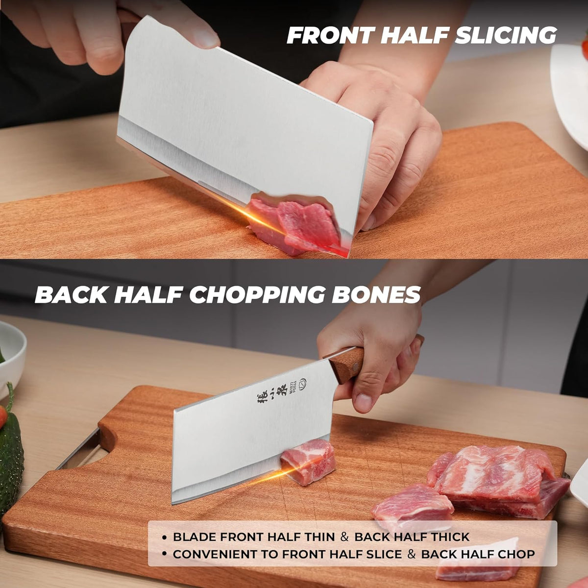 7.3” Meat Cleaver Butcher Knife, Chinese Vegetable Chopper Slicing Knife, Professional Chef Knife with Wood Handle and High Carbon Stainless Steel Sharp Blade