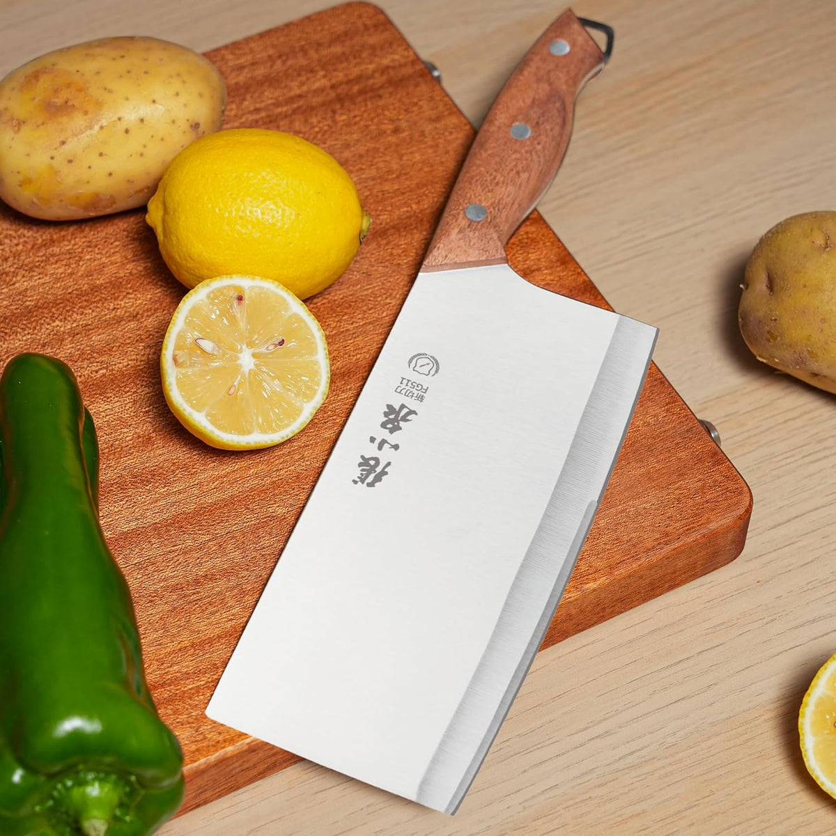7.3” Meat Cleaver Butcher Knife, Chinese Vegetable Chopper Slicing Knife, Professional Chef Knife with Wood Handle and High Carbon Stainless Steel Sharp Blade