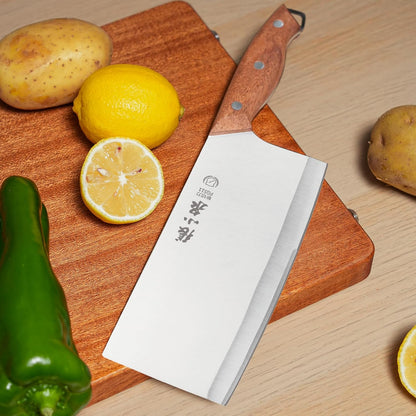 7.3” Meat Cleaver Butcher Knife, Chinese Vegetable Chopper Slicing Knife, Professional Chef Knife with Wood Handle and High Carbon Stainless Steel Sharp Blade
