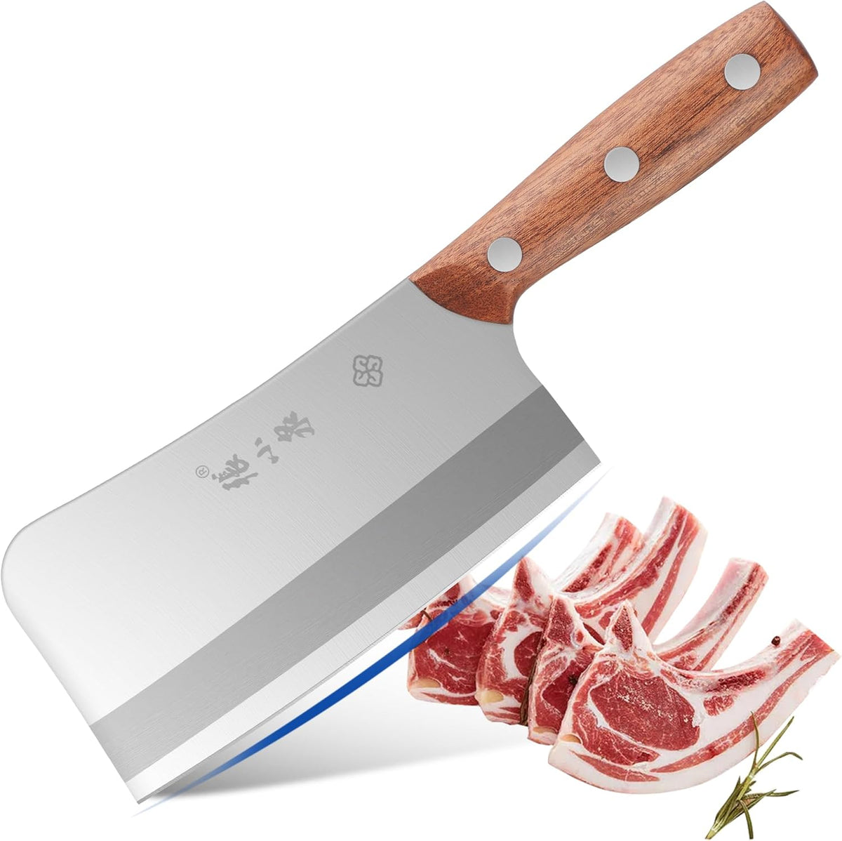 7.3” Meat Cleaver Butcher Knife, Chinese Vegetable Chopper Slicing Knife, Professional Chef Knife with Wood Handle and High Carbon Stainless Steel Sharp Blade