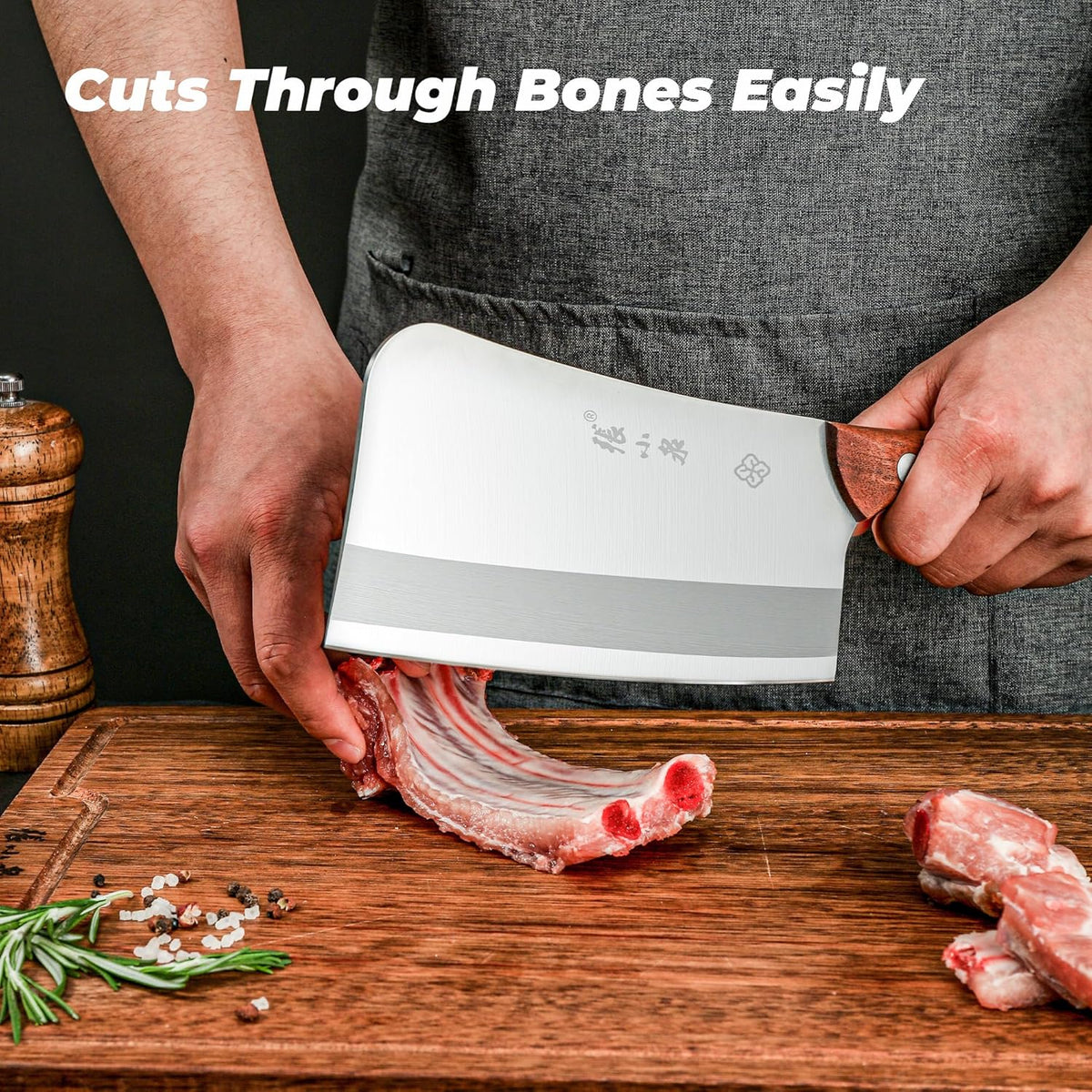 7.3” Meat Cleaver Butcher Knife, Chinese Vegetable Chopper Slicing Knife, Professional Chef Knife with Wood Handle and High Carbon Stainless Steel Sharp Blade