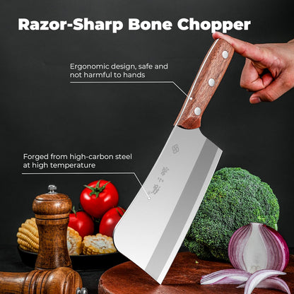 7.3” Meat Cleaver Butcher Knife, Chinese Vegetable Chopper Slicing Knife, Professional Chef Knife with Wood Handle and High Carbon Stainless Steel Sharp Blade