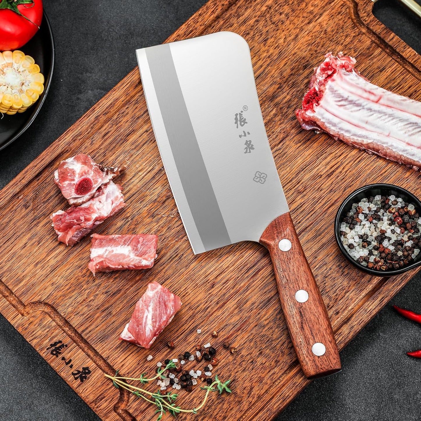 7.3” Meat Cleaver Butcher Knife, Chinese Vegetable Chopper Slicing Knife, Professional Chef Knife with Wood Handle and High Carbon Stainless Steel Sharp Blade