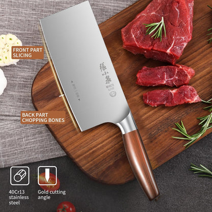 7.3” Meat Cleaver Butcher Knife, Chinese Vegetable Chopper Slicing Knife, Professional Chef Knife with Wood Handle and High Carbon Stainless Steel Sharp Blade