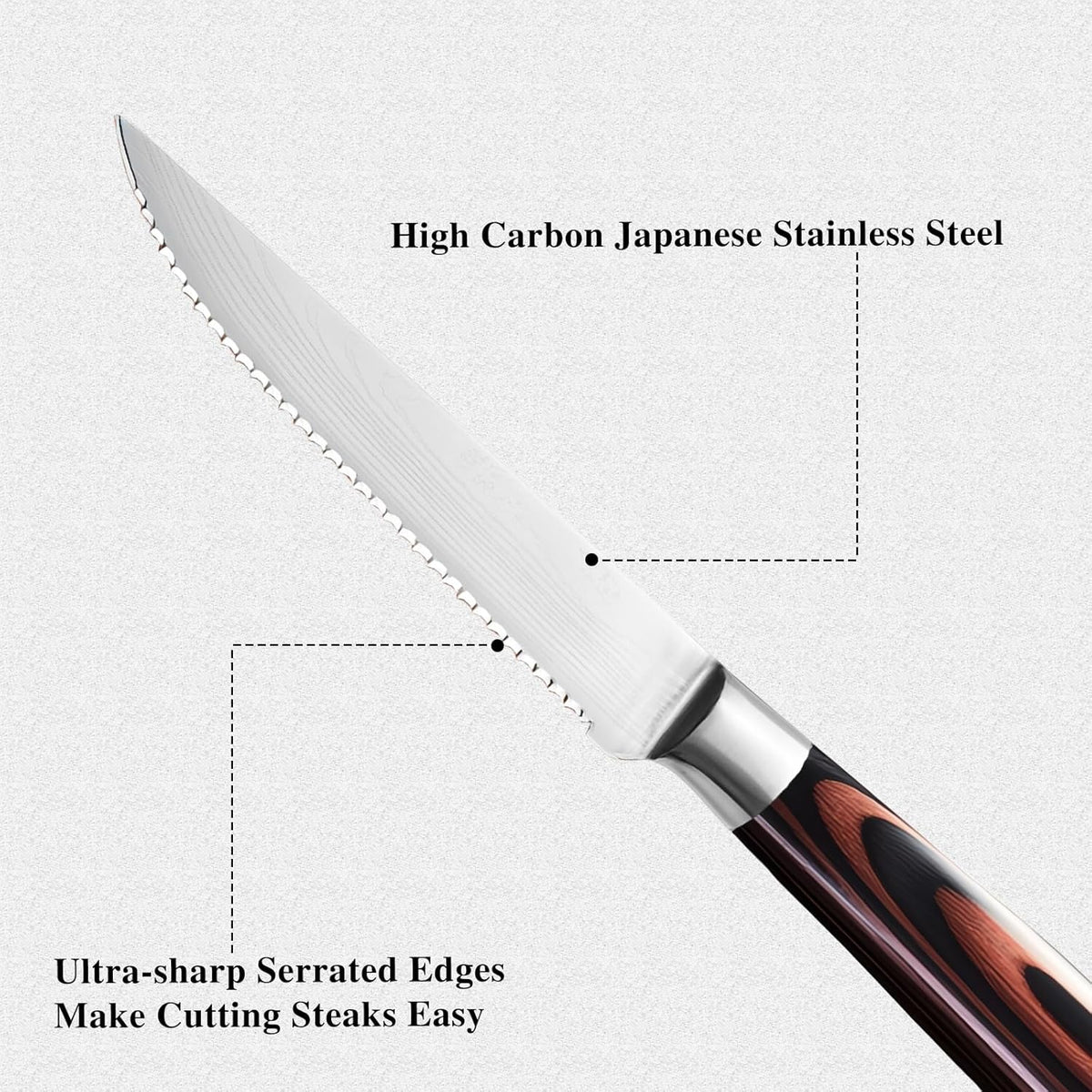 Steak Knives Set of 4, 4.5 Inch Serrated Razor-Sharp Durable Steak Knife, Japanese Stainless Steel Steak Knives Set with Ergonomic Wood Handle and Gift Box