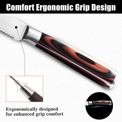 Steak Knives Set of 4, 4.5 Inch Serrated Razor-Sharp Durable Steak Knife, Japanese Stainless Steel Steak Knives Set with Ergonomic Wood Handle and Gift Box