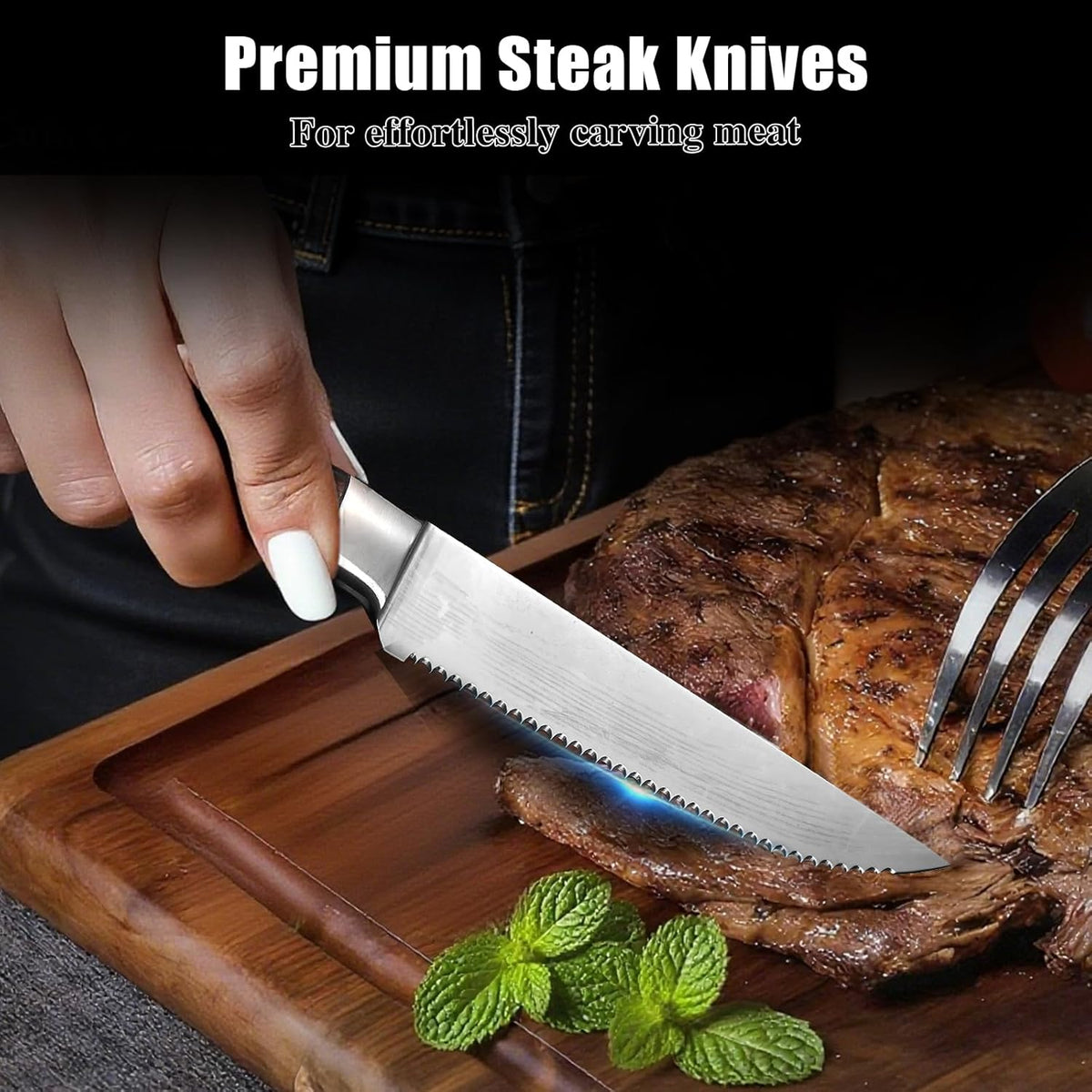 Steak Knives Set of 4, 4.5 Inch Serrated Razor-Sharp Durable Steak Knife, Japanese Stainless Steel Steak Knives Set with Ergonomic Wood Handle and Gift Box