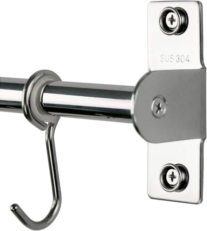 Sliding Hooks, Wall Mounted Rail, Stainless Steel Utensil Holder and Pot Lid Rack for Kitchen Tools, Towel, Pot Pan, Loofah, Spoon - Polished Finish, 6 Hooks