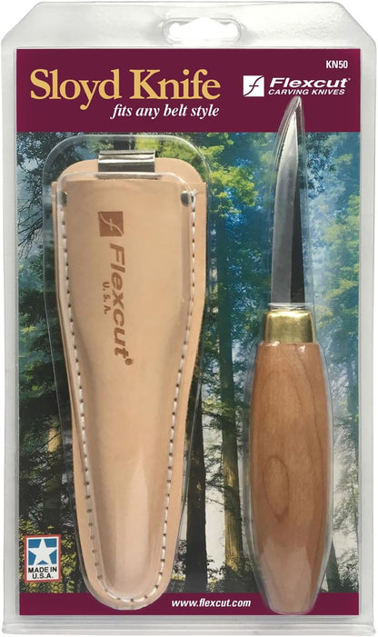 Wood Carving Knives | Sloyd Knife | 1095 High Carbon Steel Blade | 7-1/2 inch Length | 2-7/8 inch No-Flex Blade with Extended Tang | Ergonomic Cherry Hardwood Handle | KN50 |Made in the U.S.A.
