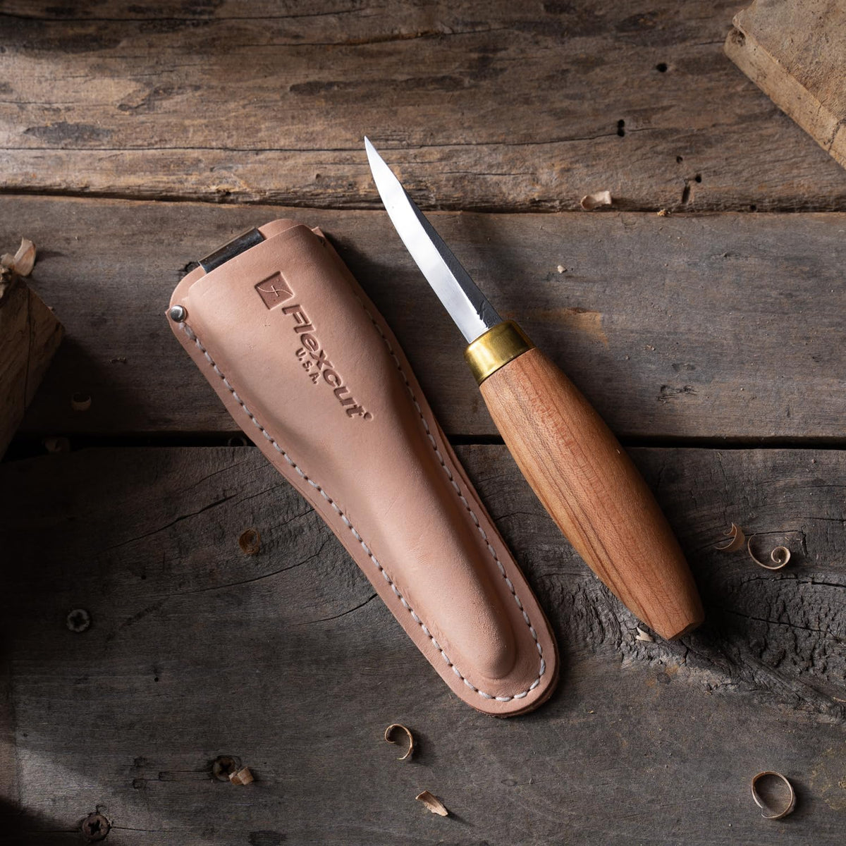 Wood Carving Knives | Sloyd Knife | 1095 High Carbon Steel Blade | 7-1/2 inch Length | 2-7/8 inch No-Flex Blade with Extended Tang | Ergonomic Cherry Hardwood Handle | KN50 |Made in the U.S.A.