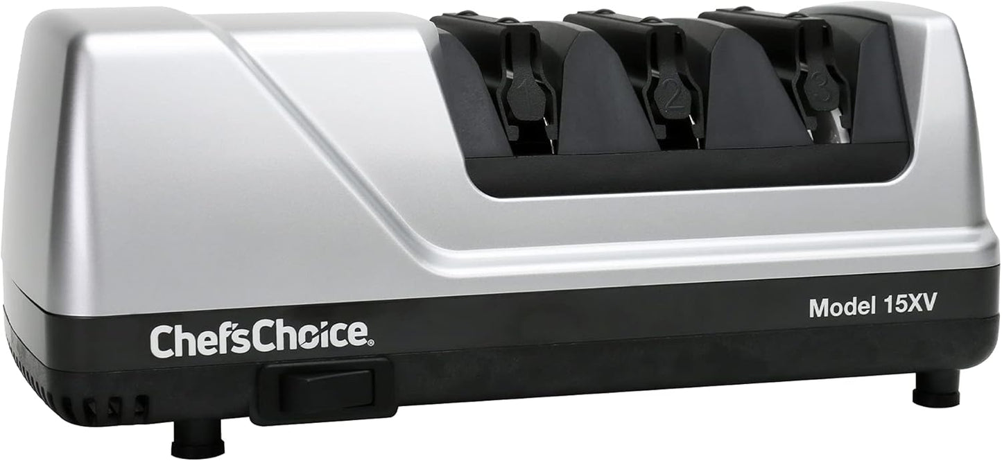 15XV EdgeSelect Professional Electric Knife Sharpener with 100-Percent Diamond Abrasives and Precision Angle Guides for Straight Edge and Serrated Knives, 3-Stage, Gray