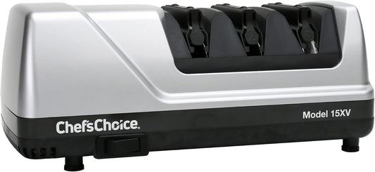 15XV EdgeSelect Professional Electric Knife Sharpener with 100-Percent Diamond Abrasives and Precision Angle Guides for Straight Edge and Serrated Knives, 3-Stage, Gray
