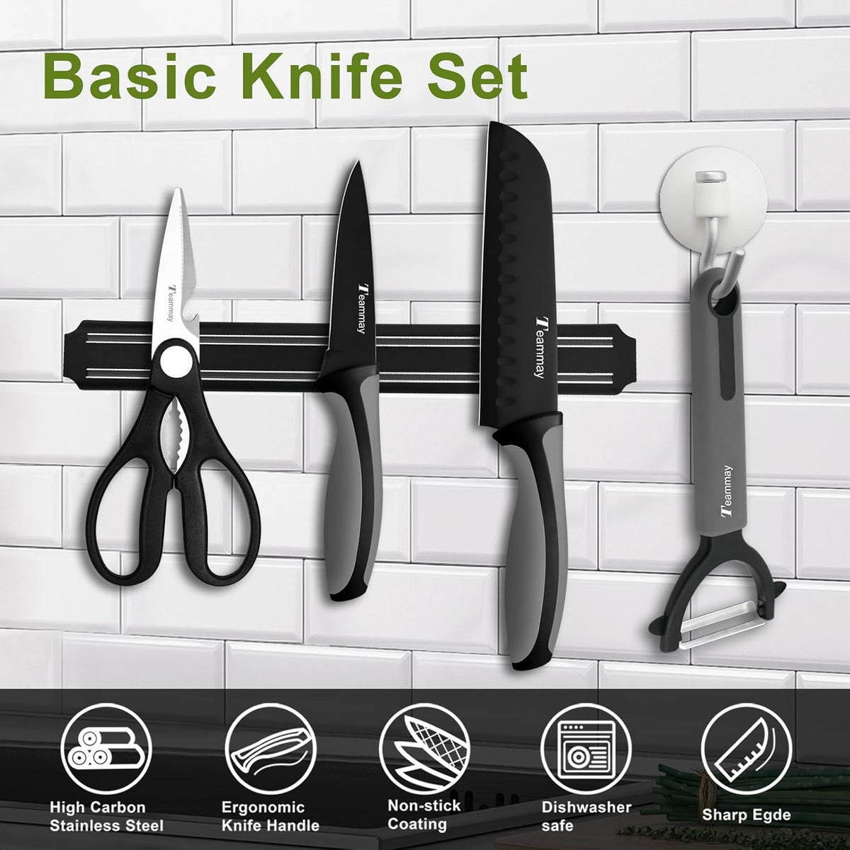 4-Pc Knife Set, 6 Inch Santoku Knife, 4 Inch Paring Knife, Kitchen Scissors, Y-Peeler, Anti-Rust Coating, Razor-Sharp, Stainless Steel Chef Knife Set, Perfect Gifts for Kitchen